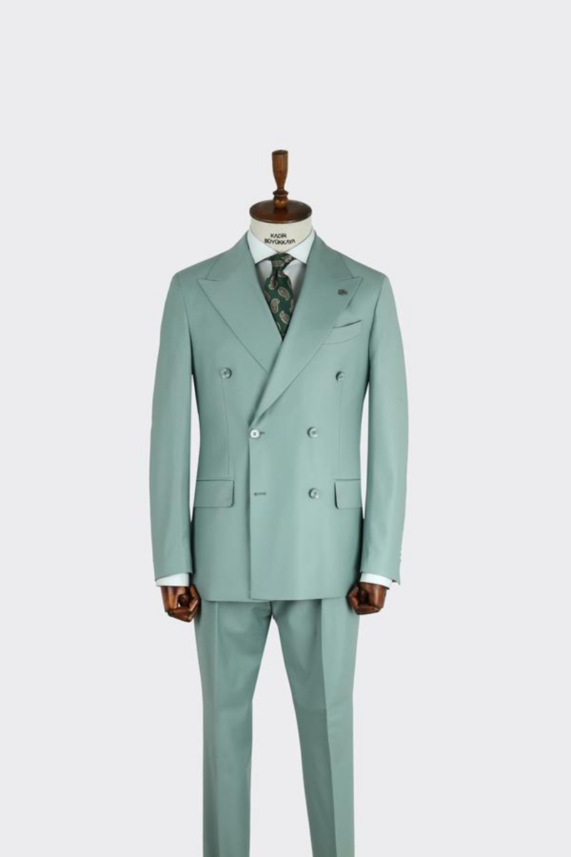 Kruvaze Takım Elbise - Açık Yeşil