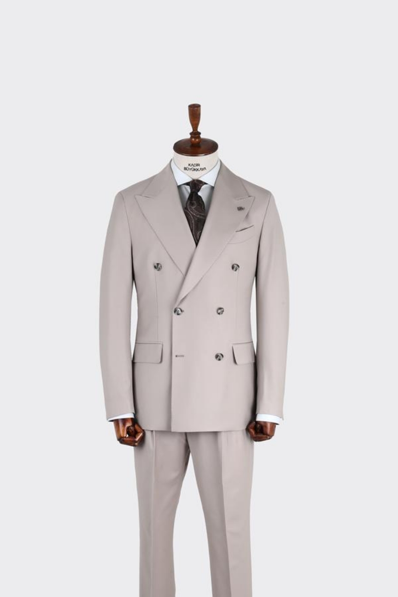 Kruvaze Takım Elbise - Bej