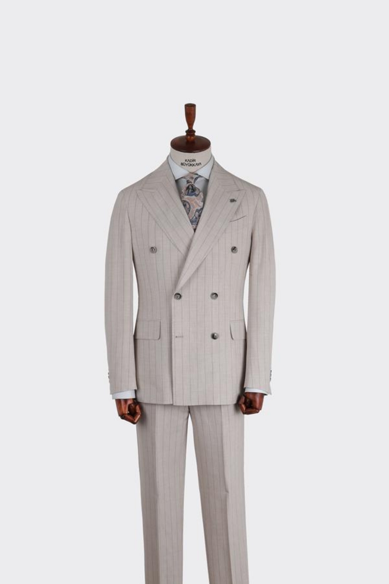 Kruvaze Takım Elbise - Bej