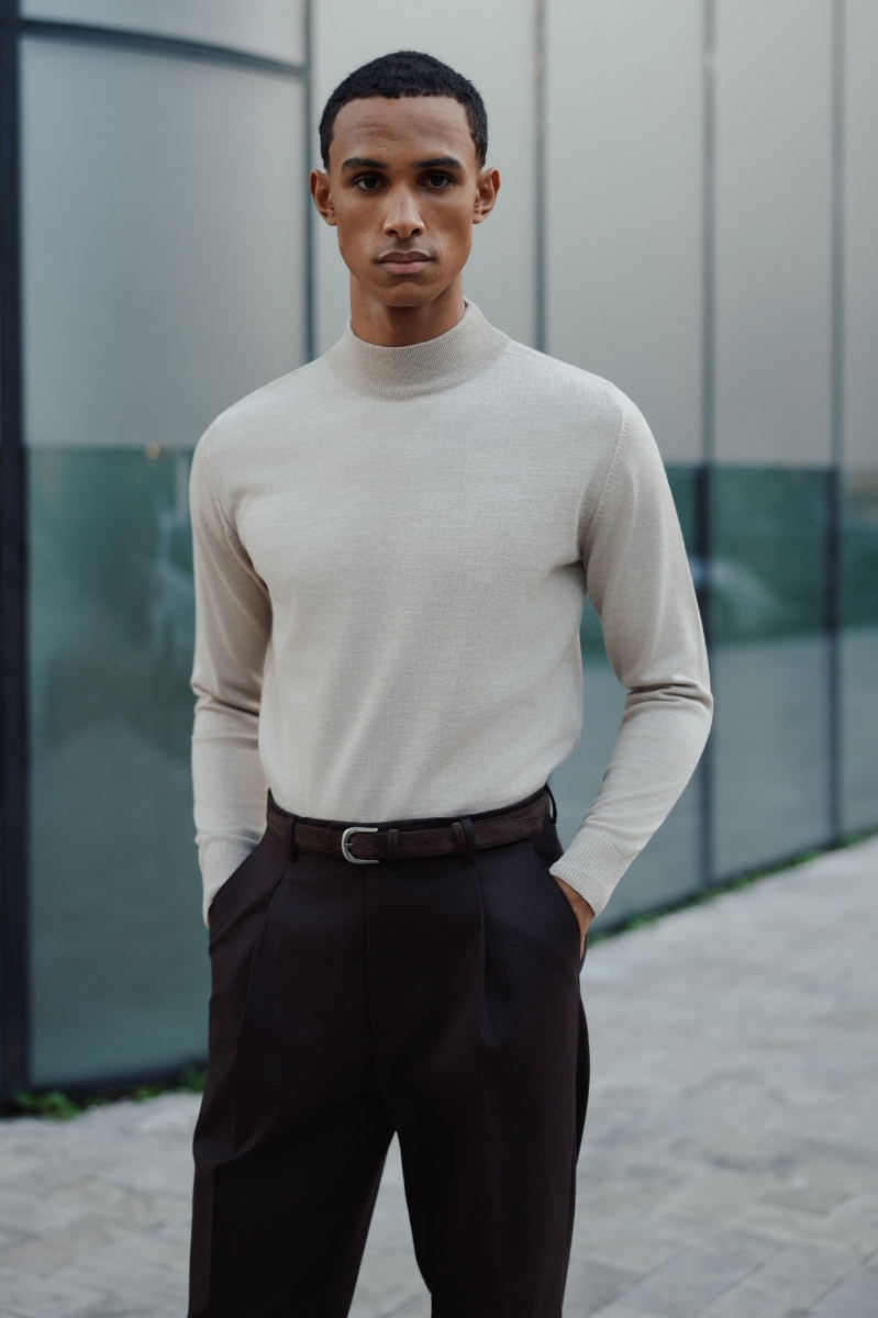 Alata Yarım Balıkçı Triko - Bej